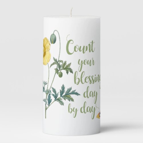 Count your blessings _ vintage Yellow poppy  Pillar Candle