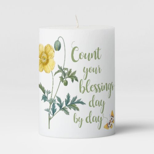 Count your blessings _ vintage Yellow poppy  Pillar Candle