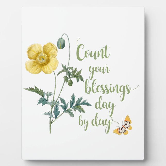 Count your blessings - vintage Yellow poppy  Plaque (Front)