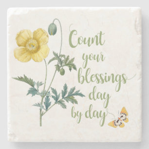 Count your blessings - vintage Yellow poppy Stone Coaster