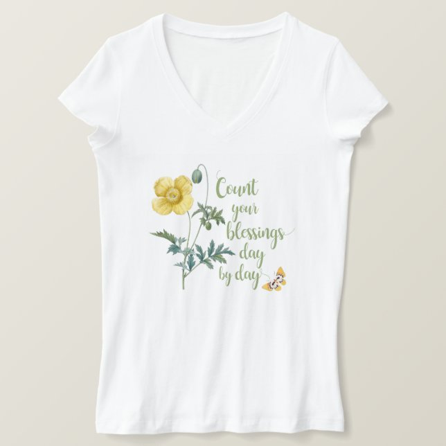 Count your blessings - vintage Yellow poppy  T-Shirt (Design Front)