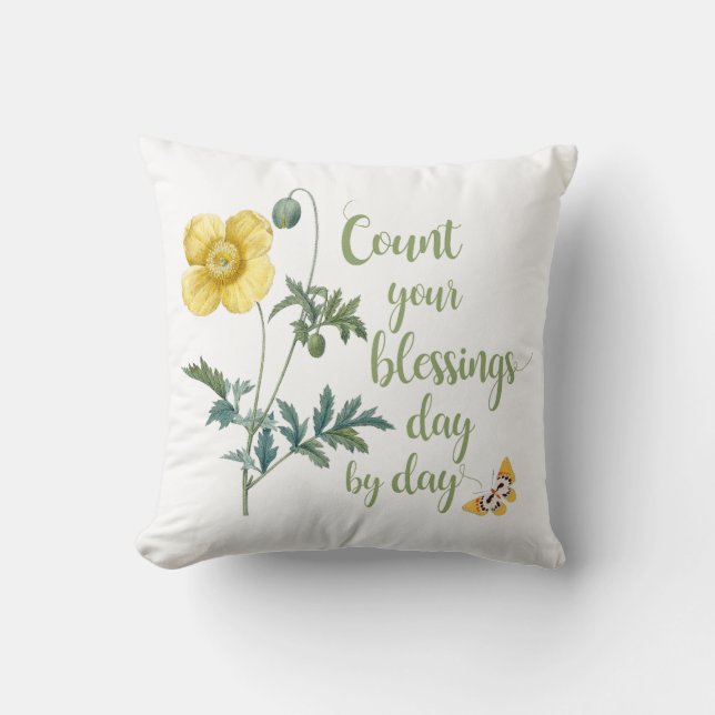 Count your blessings - vintage Yellow poppy  Throw Pillow (Front)