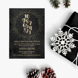 Countdown Black And Gold New Year's Party Invitation