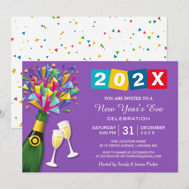 Countdown Celebration Cheers New Year's Eve Party Invitation (Front/Back)