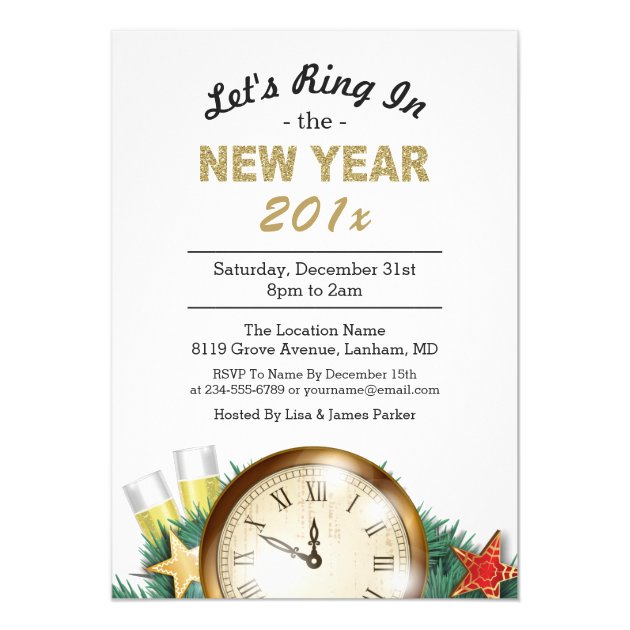 Countdown Clock Ring In The New Years Eve Party Invitation
