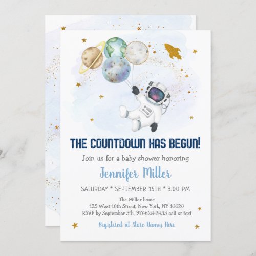 Countdown Has Begun Astronaut Space Baby Shower Invitation