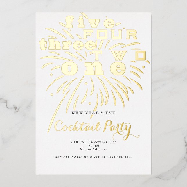 Countdown Modern Festive New Year's Eve Party  Foil Invitation (Front)