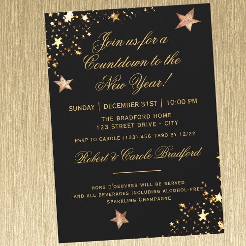 Countdown New Years Eve Party Black Gold Invitation