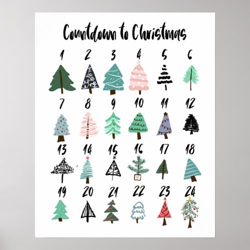 Countdown to Christmas advent calendar cute trees Poster