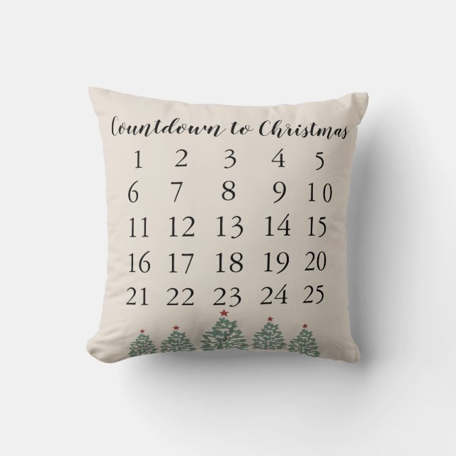 Countdown to Christmas Tree Illustration Holiday Throw Pillow (Front)