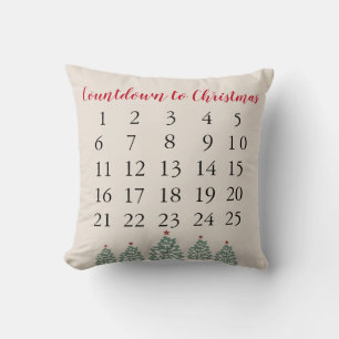 Countdown to Christmas Tree Illustration Holiday Throw Pillow
