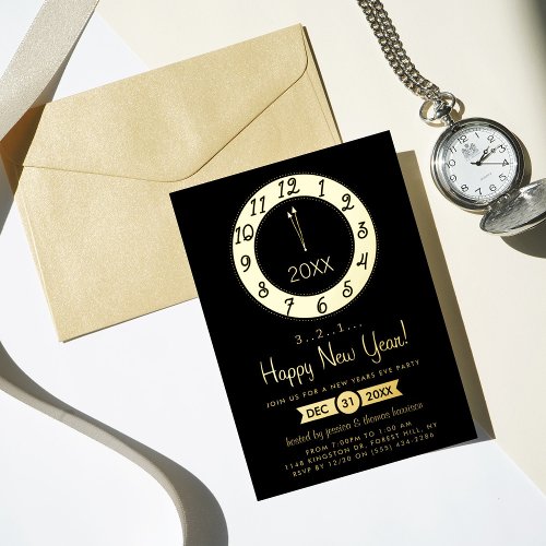 Countdown To Midnight New Years Eve Party Real Foil Invitation