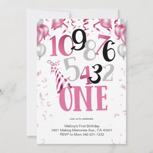 Countdown to ONE First Birthday Invitation