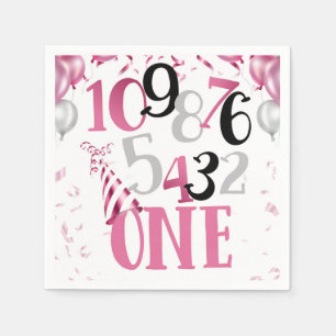 Countdown to One Party Napkins-Pink Napkins