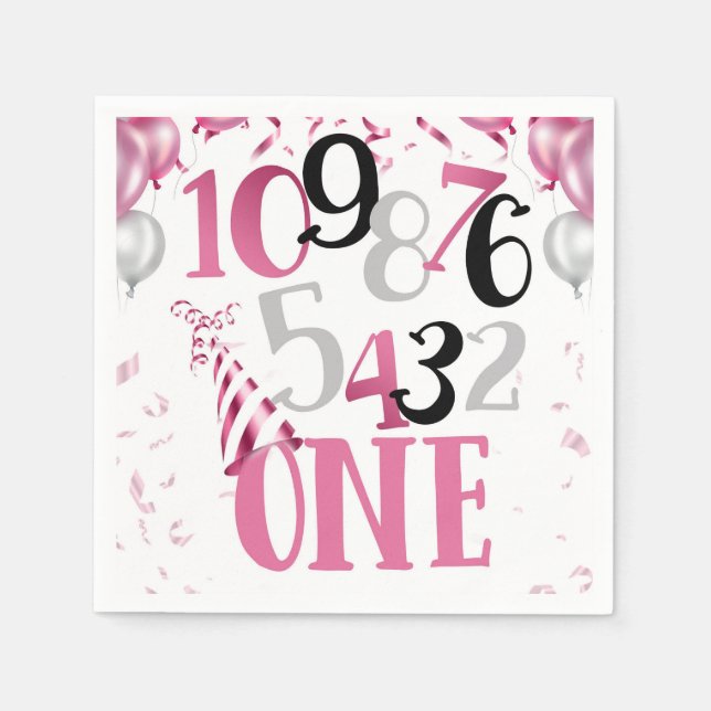 Countdown to One Party Napkins-Pink Napkins (Front)