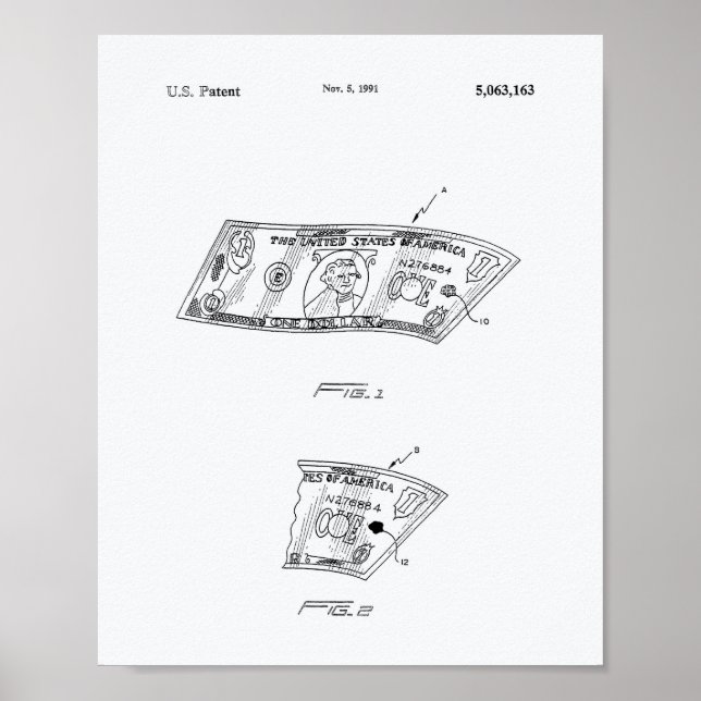 Counterfeit Currency 1991 Patent Art White Paper Poster (Front)