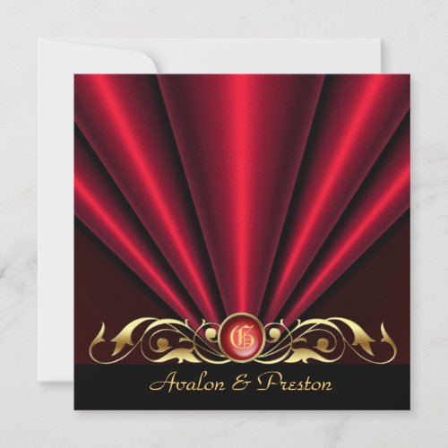 Countess Red Silk Gather Gold Scroll Invitation