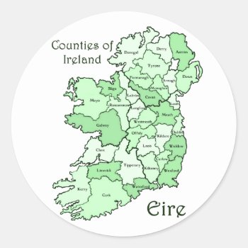 Counties Of Ireland Map Classic Round Sticker by Pot_of_Gold at Zazzle
