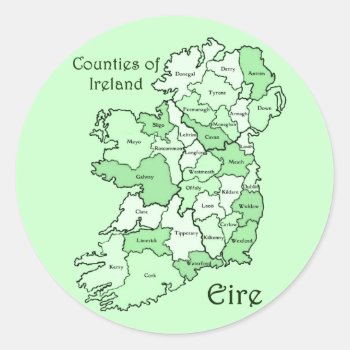 Counties Of Ireland Map Classic Round Sticker by Pot_of_Gold at Zazzle
