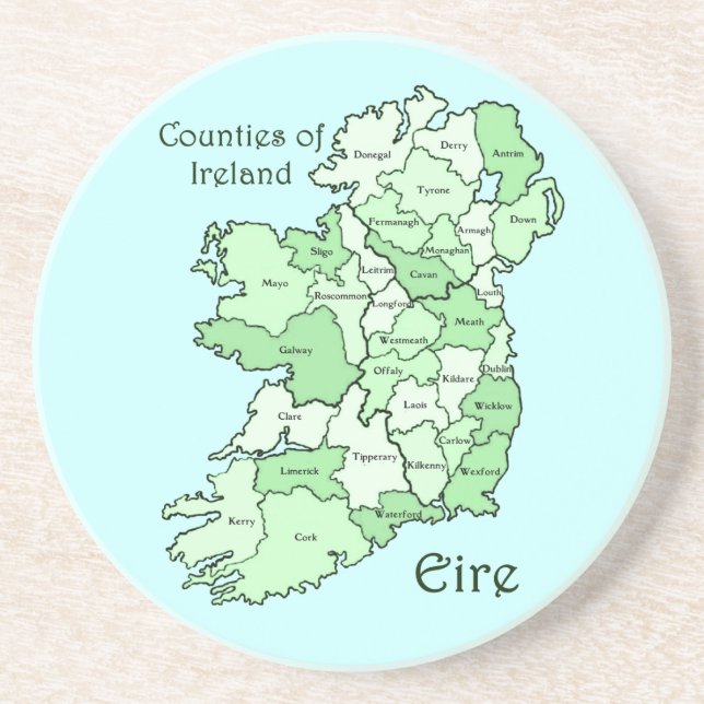 Counties of Ireland Map Drink Coaster (Front)