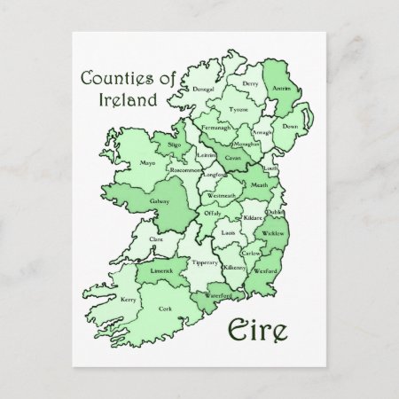 Counties Of Ireland Map Postcard