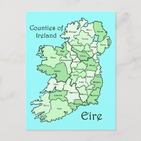 Counties Of Ireland Map Postcard