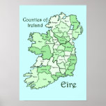 Counties Of Ireland Map Poster at Zazzle