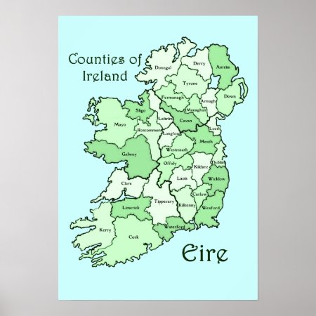 Counties Of Ireland Map Poster
