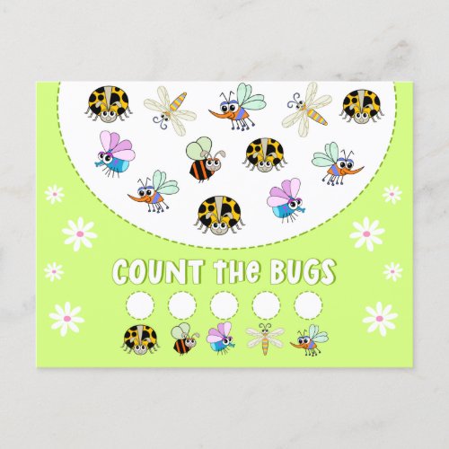 Counting Bugs Kids Math Learning Activity  Postcard