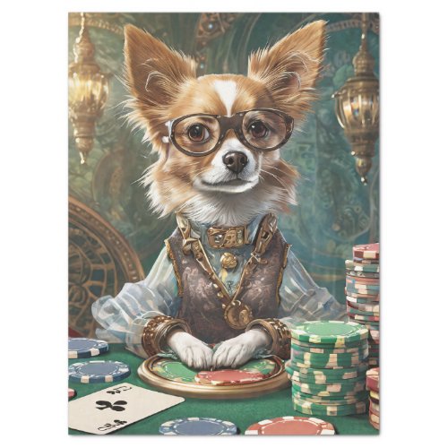 Counting Cards Steampunk Chihuahua Poker Boss  Tissue Paper