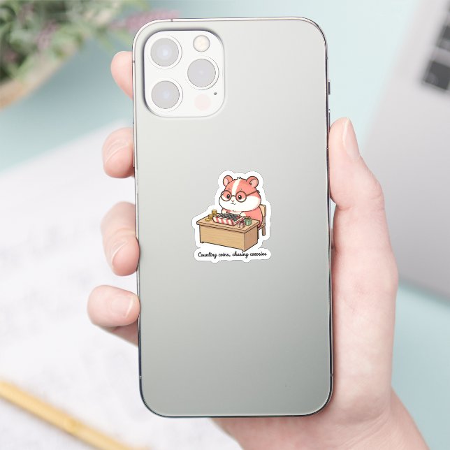 Counting Coins, Chasing Cozies Cute Hamster Money Sticker (Phone)