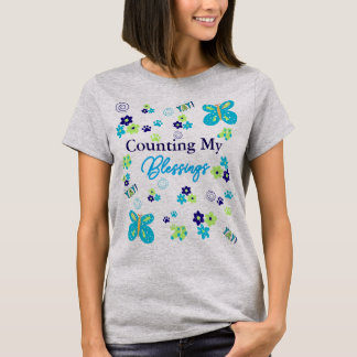 Counting My Blessings Flower Paw Prints Colorful  T-Shirt