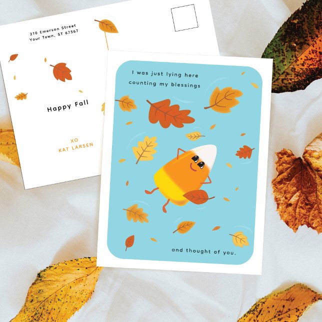 Counting My Blessings | Sky Blue Candy Corn Fall Holiday Postcard (Creator Uploaded)