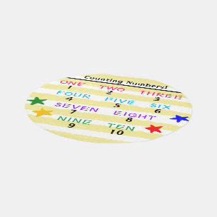 Counting Numbers Yellow White Stripes Round Rug