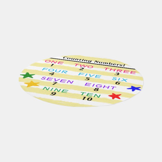 Counting Numbers Yellow White Stripes Round Rug (Angled)