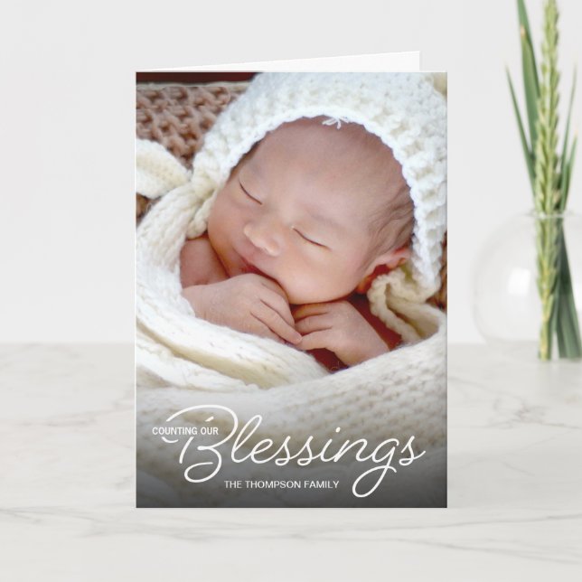 Counting our Blessings Baby photo birth Announcement (Front)