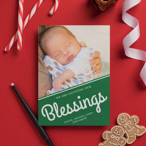 Counting Our Blessings  Christmas Baby Photo Holiday Card