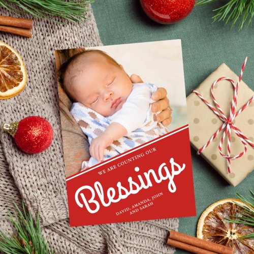 Counting Our Blessings  Christmas Baby Photo Holiday Card