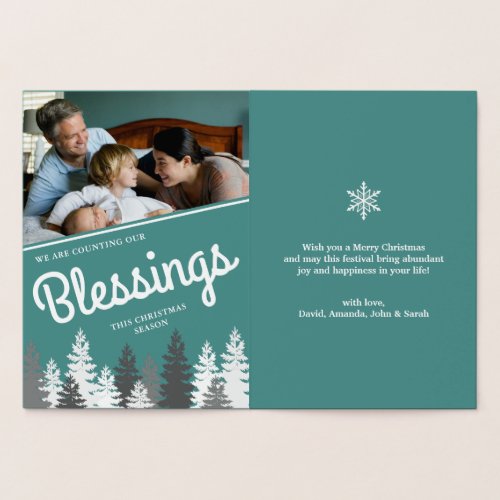 Counting Our Blessings  Christmas Family Photo Foil Card