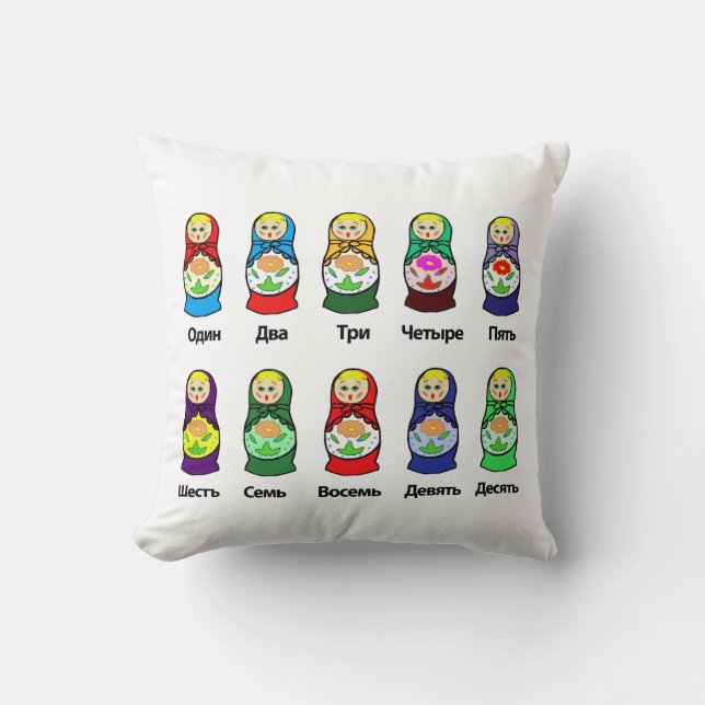 Counting Russian Nesting Dolls  (matroshka) Throw Pillow (Front)
