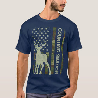 Counting Season Camoue American Flag Deer Hunting  T-Shirt