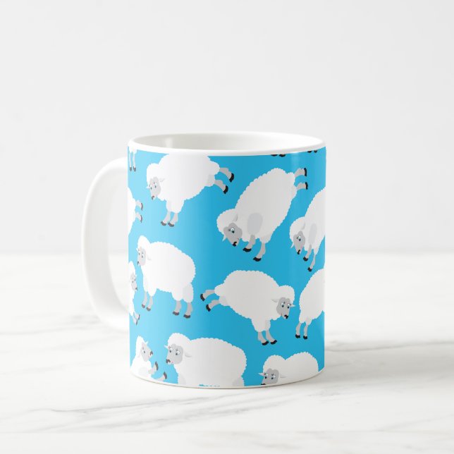 Counting Sheep Blue Nursery Pattern Coffee Mug (Front Left)