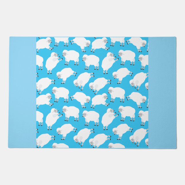 Counting Sheep Blue Nursery Pattern Doormat (Front)