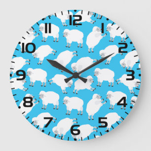 Counting Sheep Blue Nursery Pattern Large Clock