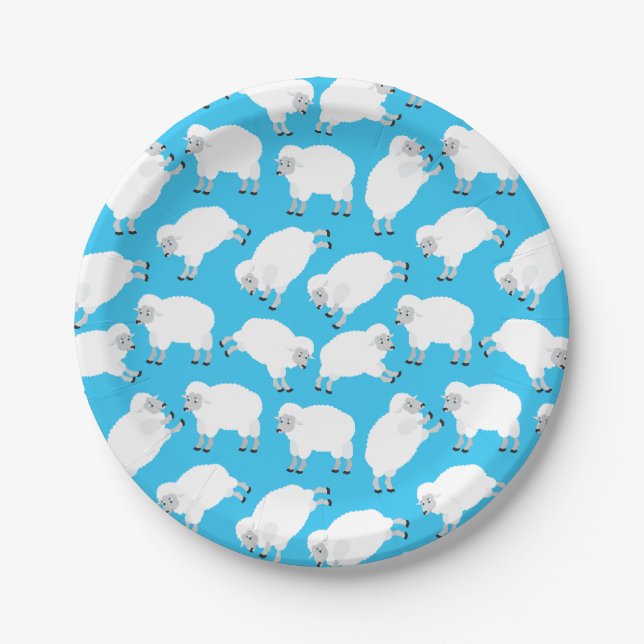 Counting Sheep Blue Nursery Pattern Paper Plates (Front)
