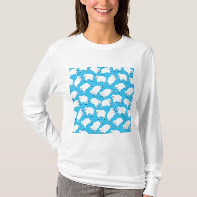 Counting Sheep Blue Nursery Pattern T-Shirt (Front)