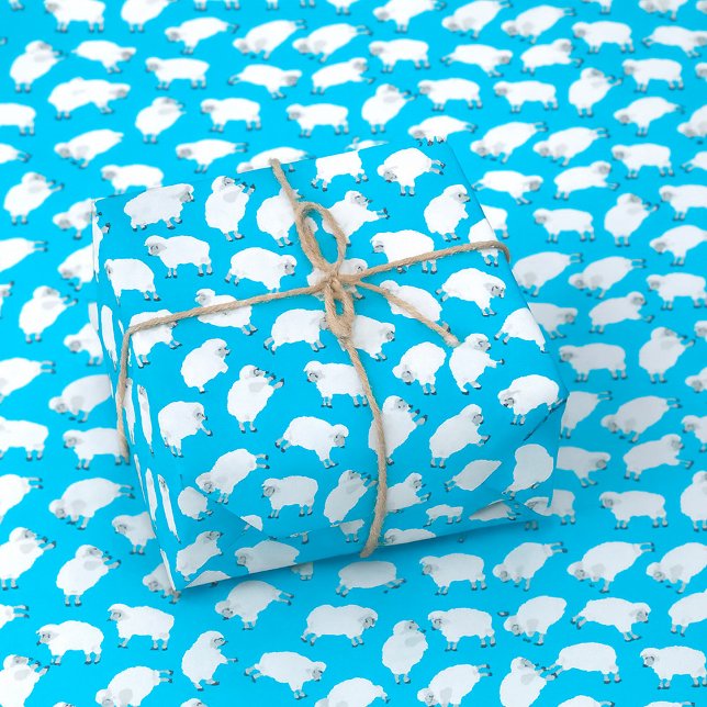 Counting Sheep Blue Nursery Pattern Wrapping Paper (Creator Uploaded)