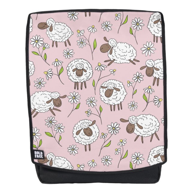 Counting sheep on cotton candy pink backpack (Front)