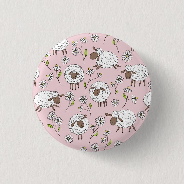 Counting sheep on cotton candy pink button (Front)