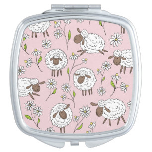Counting sheep on cotton candy pink compact mirror